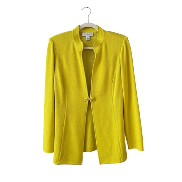 St. John Collection Santana Knit Cardigan Sweater Size 6 Bow Clasp Close Yellow - Picture 1 of 9